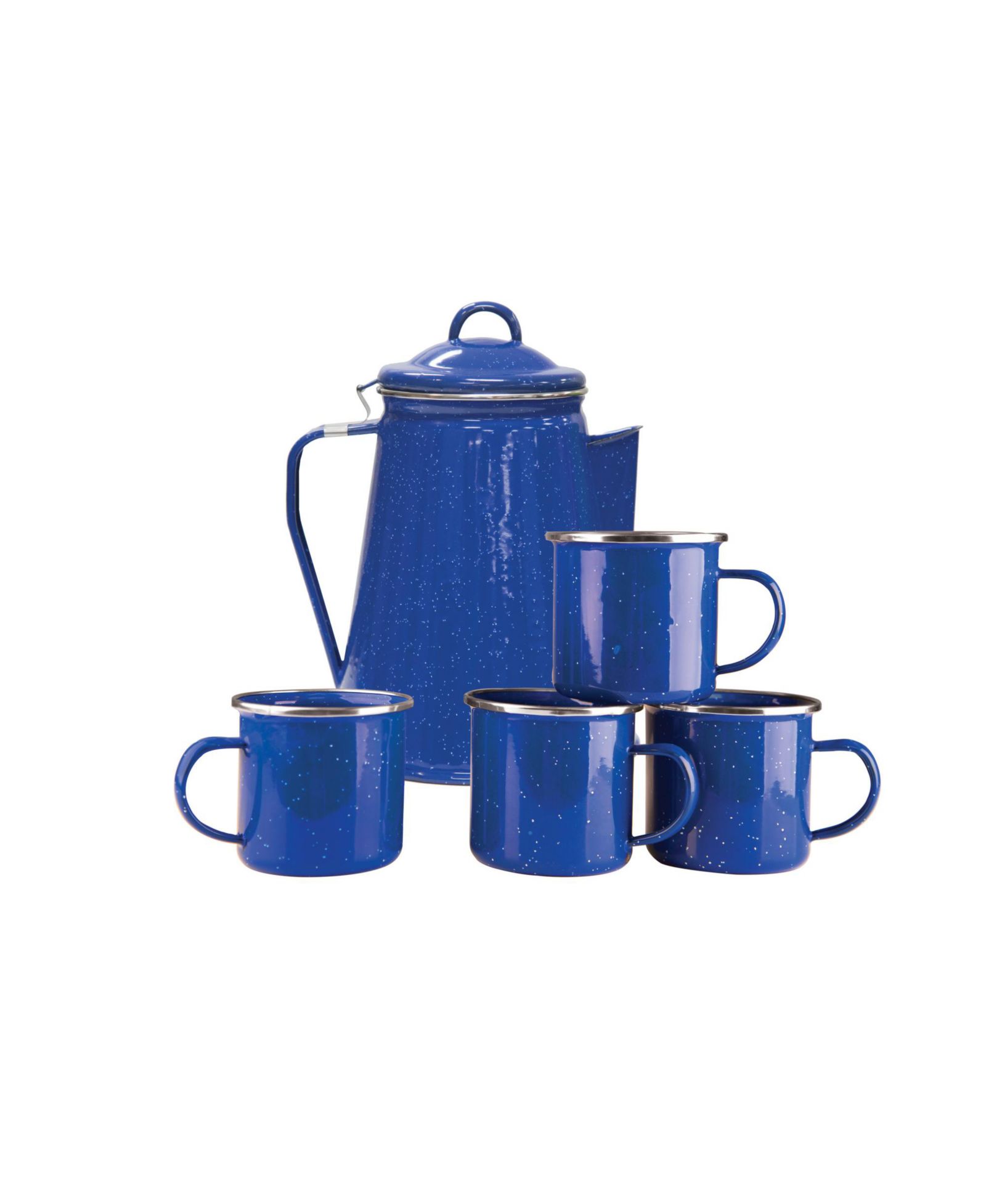 Stansport Enamel Percolator Coffee Pot and 4 Mug Set - Blue