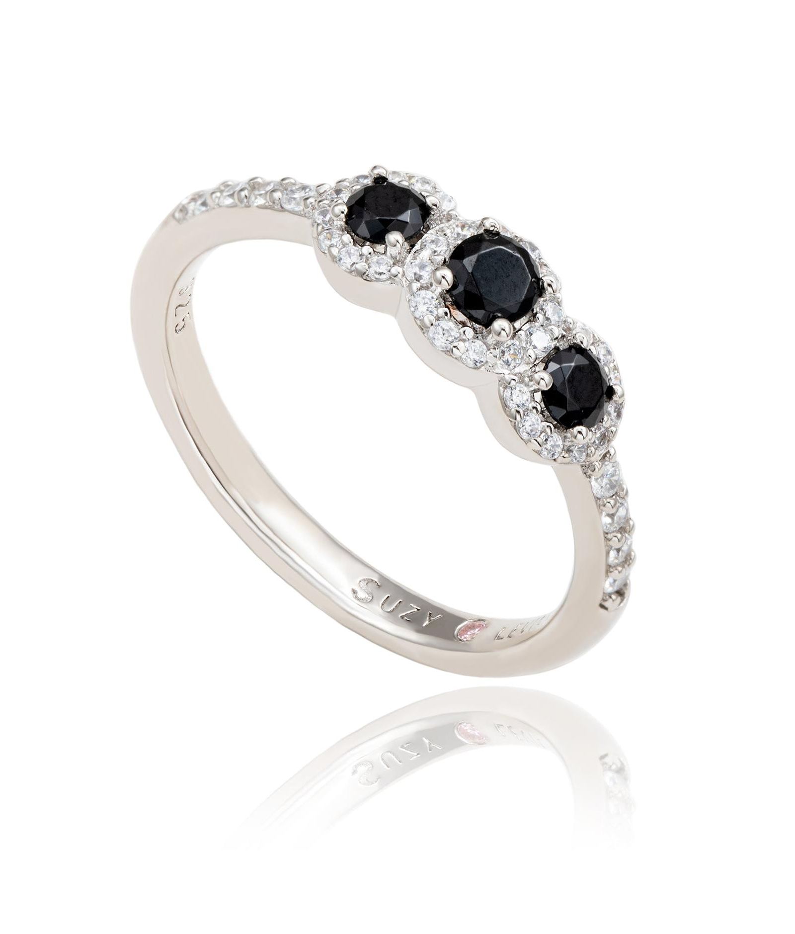 Кольцо Suzy Levian New York Sterling Silver Cubic Zirconia 3-Stone Halo Petite