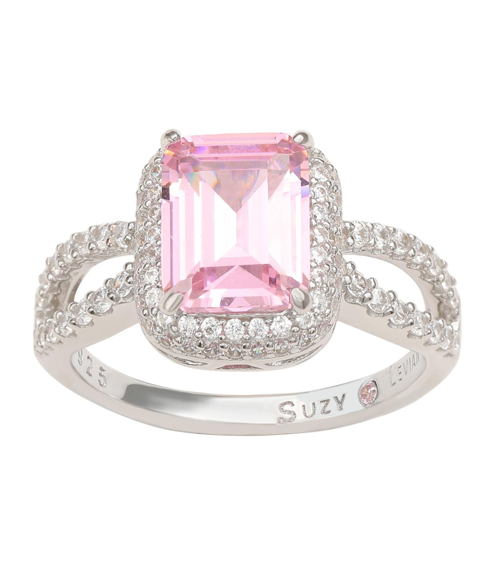 Suzy Levian Sterling Silver Cubic Zirconia Pink Center Stone Ring