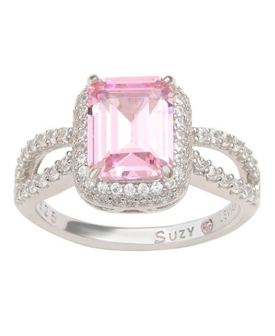 Suzy Levian Sterling Silver Cubic Zirconia Pink Center Stone Ring
