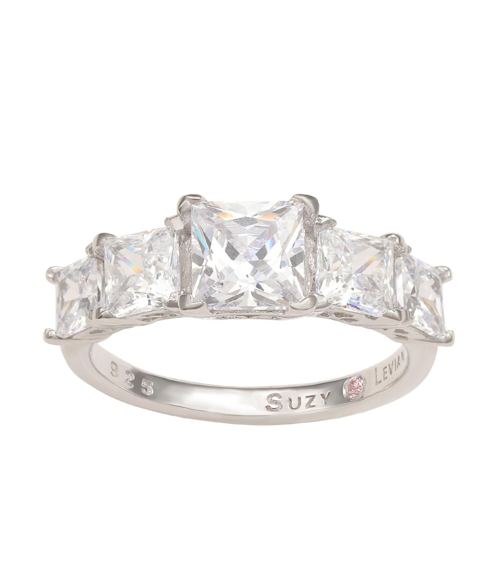 Suzy Levian Sterling Silver Cubic Zirconia 5-Stone Princess-cut Bridal Ring