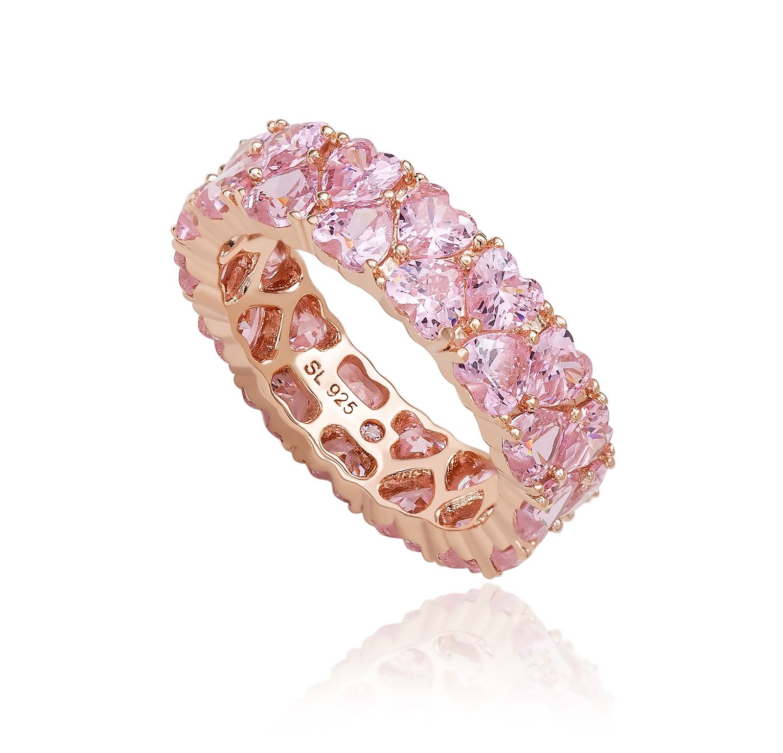 Suzy Levian Sterling Silver Cubic Zirconia Heart Cluster White Eternity Band