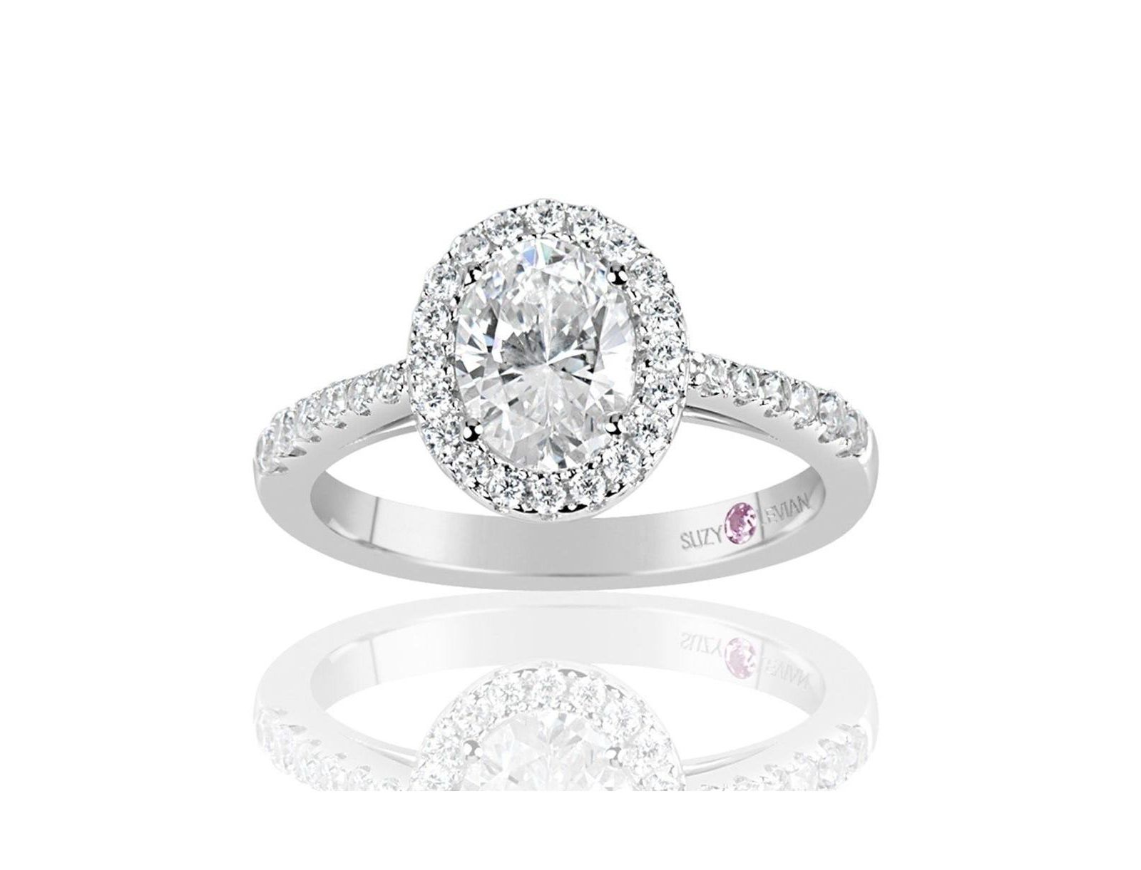 Кольцо Suzy Levian Sterling Silver Cubic Zirconia Oval Cut Halo Center Stone Ring
