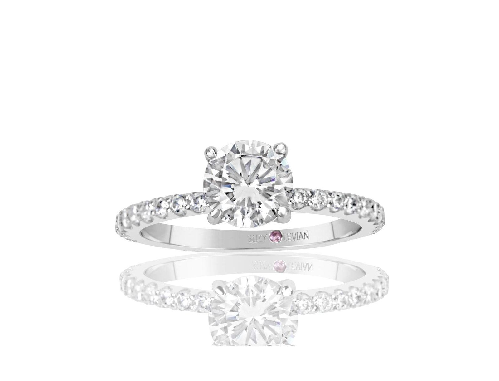 Suzy Levian Sterling Silver Cubic Zirconia Round Cut Bridal Center Stone Ring