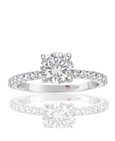 Suzy Levian Sterling Silver Cubic Zirconia Round Cut Bridal Center Stone Ring