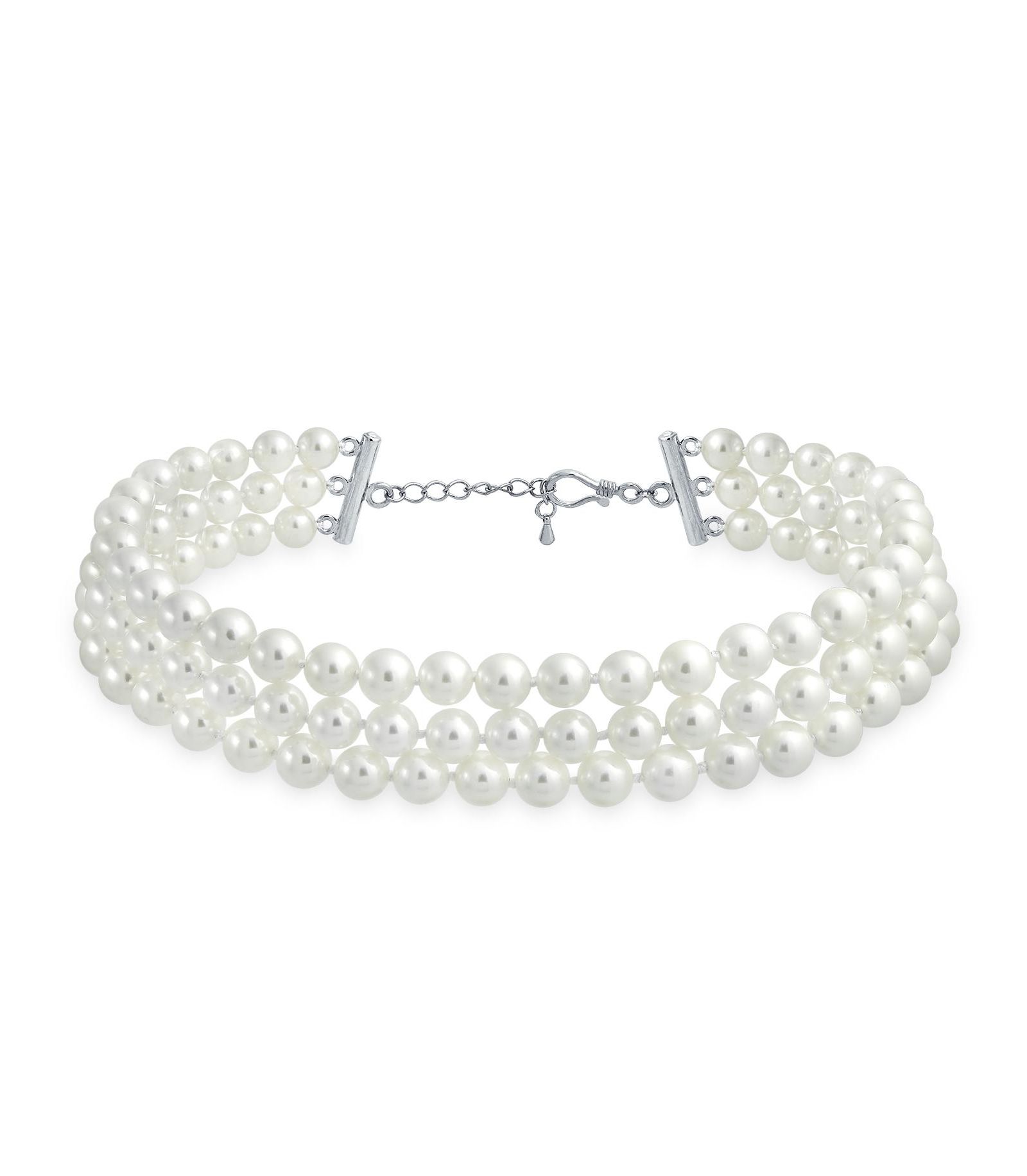 Bling Jewelry Чокер-ожерелье с широкой имитацией жемчуга, серебристый цвет