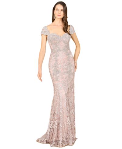 Lara Women's Long Bell Sleeve V-Neck Beaded Gown