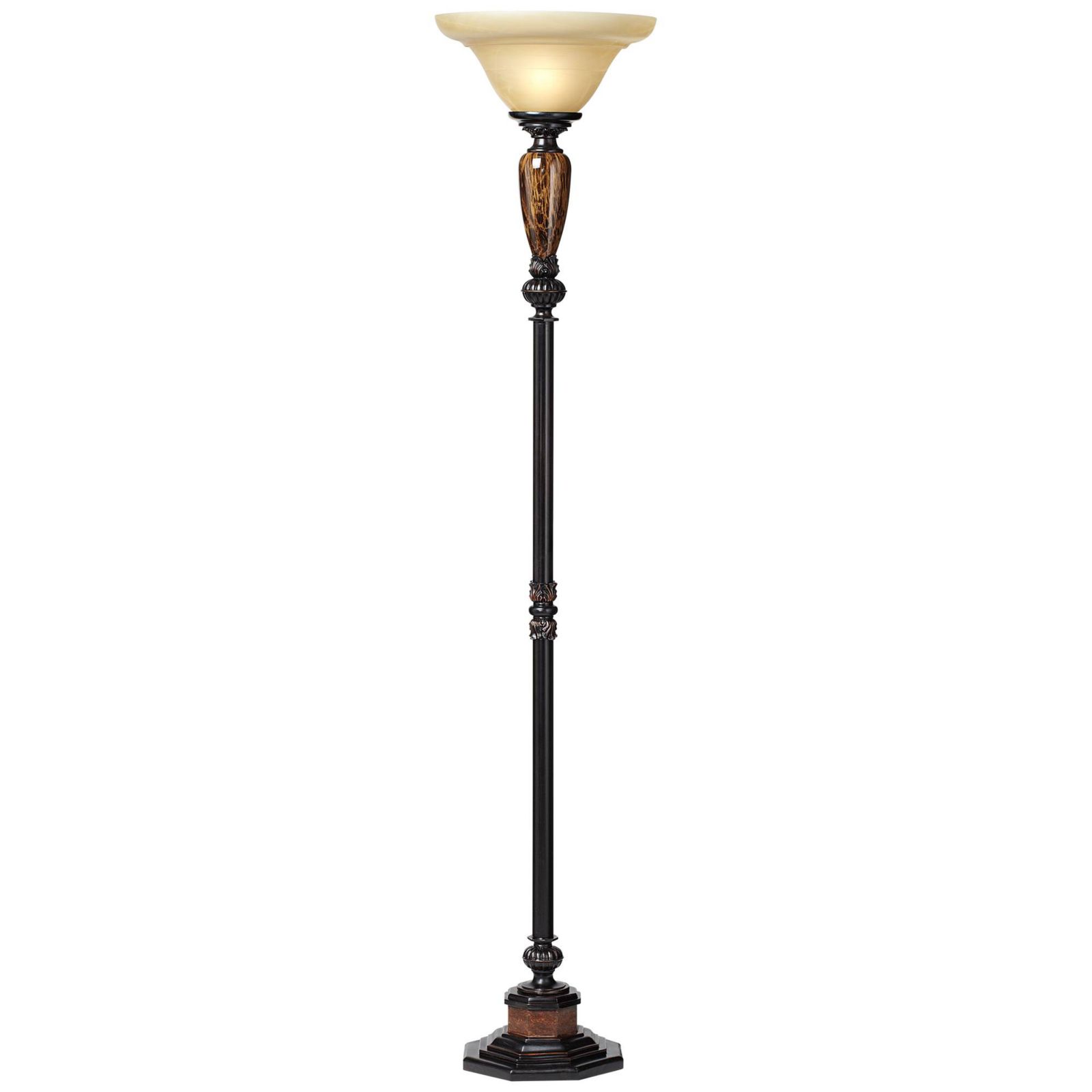 Kathy Ireland Sonnett Industrial Vintage like Torchiere Floor Lamp Standing 72" Tall Faux Marble Alabaster Glass Shade Decor