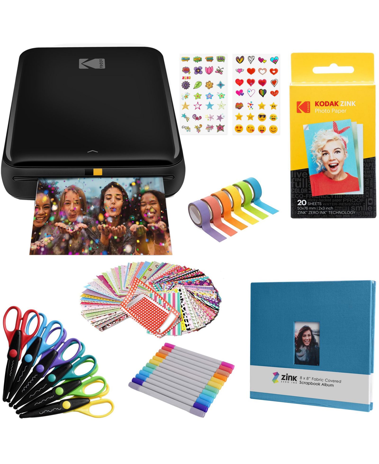 Kodak Step Portable Wireless Zero-Ink Instant Photo Printer, Scrapbook Bundle