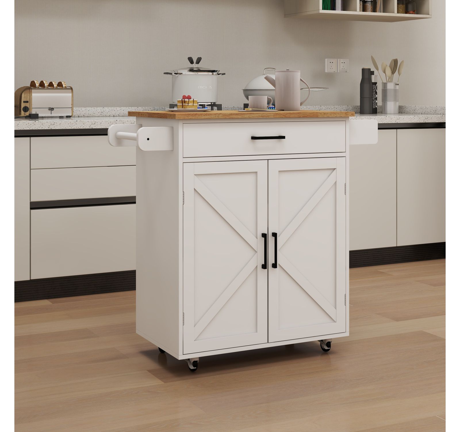 Streamdale Furniture Rolling Kitchen Trolley Cart with Shelves & Towel Rack