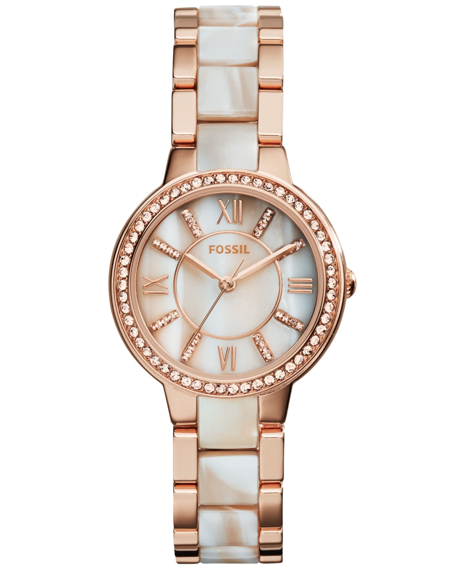 Женские часы Fossil Virginia Shimmer Horn and Rose Gold-Tone Stainless Steel 30mm ES3716