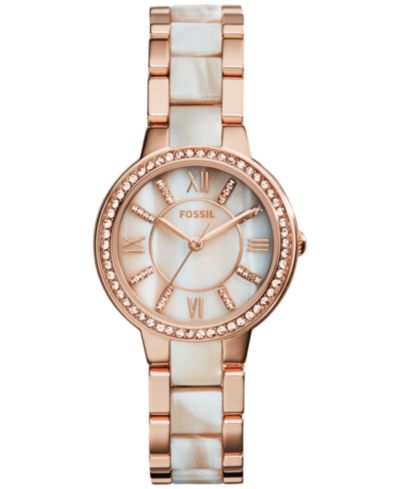 Женские часы Fossil Virginia Shimmer Horn and Rose Gold-Tone Stainless Steel 30mm ES3716