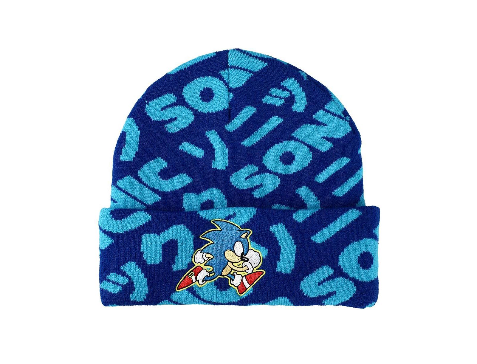 Sonic The Hedgehog Men's Sonic Flat Embroidery Blue AOP Jacquard Acrylic Knit Beanie