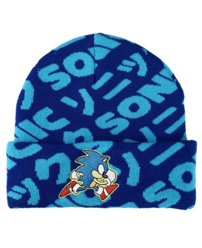 Sonic the Hedgehog Мужская вязаная шапка Sonic Flat Embroidery Blue AOP Jacquard Acrylic Knit
