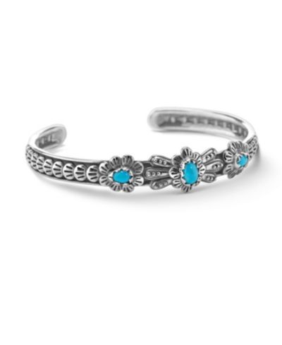 Браслет American West Sterling Silver Women's Cuff с бирюзой и цветами, размер Small - Large