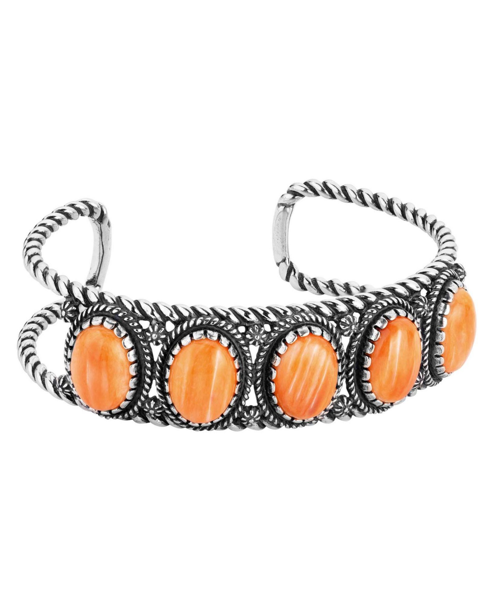 American West Jewelry Женский браслет Cuff из стерлингового серебра с оранжевым камнем, Small - Large