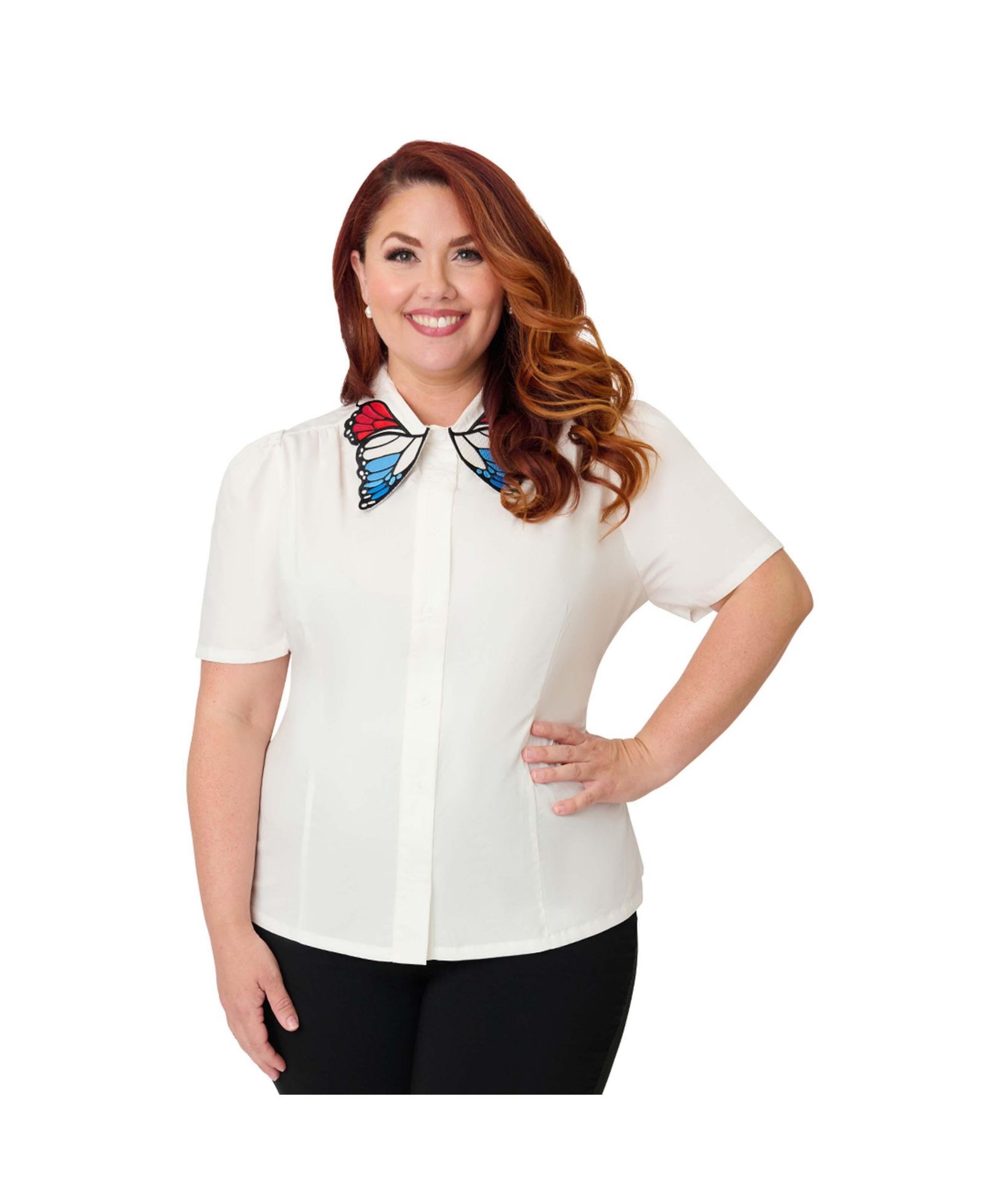 Unique Vintage Plus Size Blouse With Embroidered Collar