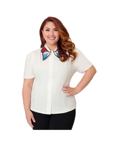 Unique Vintage Plus Size Блузка с вышитым воротником