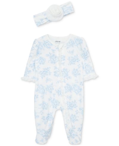 Комплект Little Me Baby Girls Cotton Blue Roses Footie & Headband