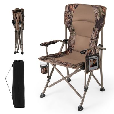 Gymax Portable Folding Arm Chair Heavy Duty 400 lbs with Cup Holder for Camping