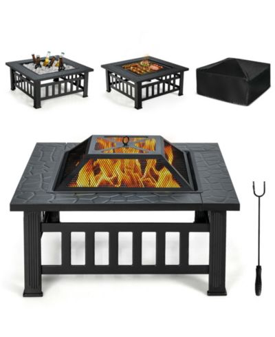 Уличный костровой столик Gymax 32'' 3 in 1 с грилем BBQ и чехлом