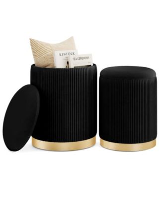 Набор из 2 пуфов Costway Velvet Modern Round с отсеком для хранения