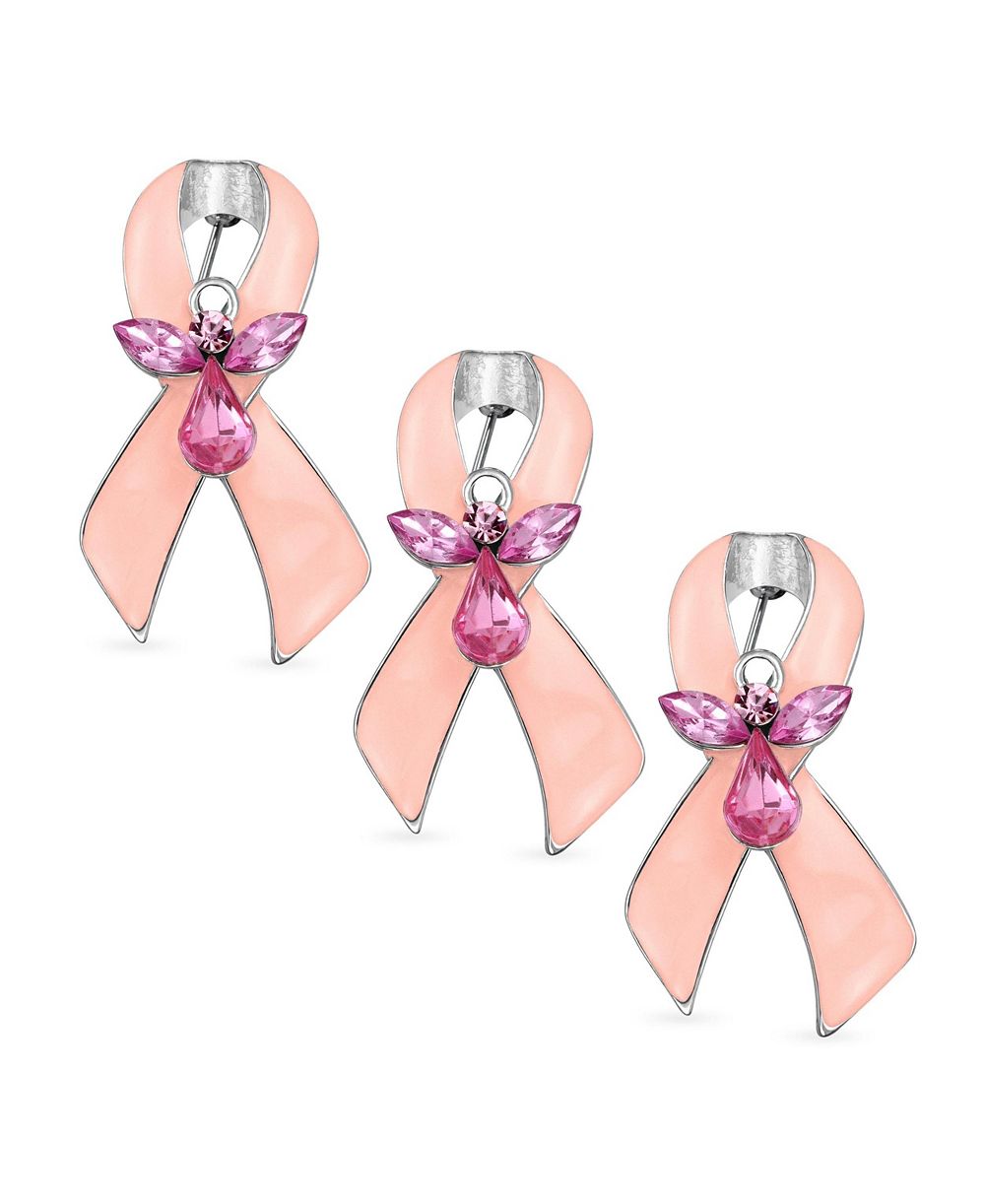 Bling Jewelry Pink Angel Cancer Awareness Support Ribbon Brooch Pin Crystal Enamel Set-3