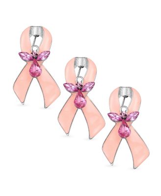 Bling Jewelry Pink Angel Cancer Awareness Support Ribbon Brooch Pin Crystal Enamel Set-3