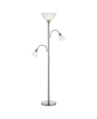 Современный напольный торшер Possini Euro Design Alexei с боковыми светильниками, 72" Tall, матовый никель, белое треснувшее стекло