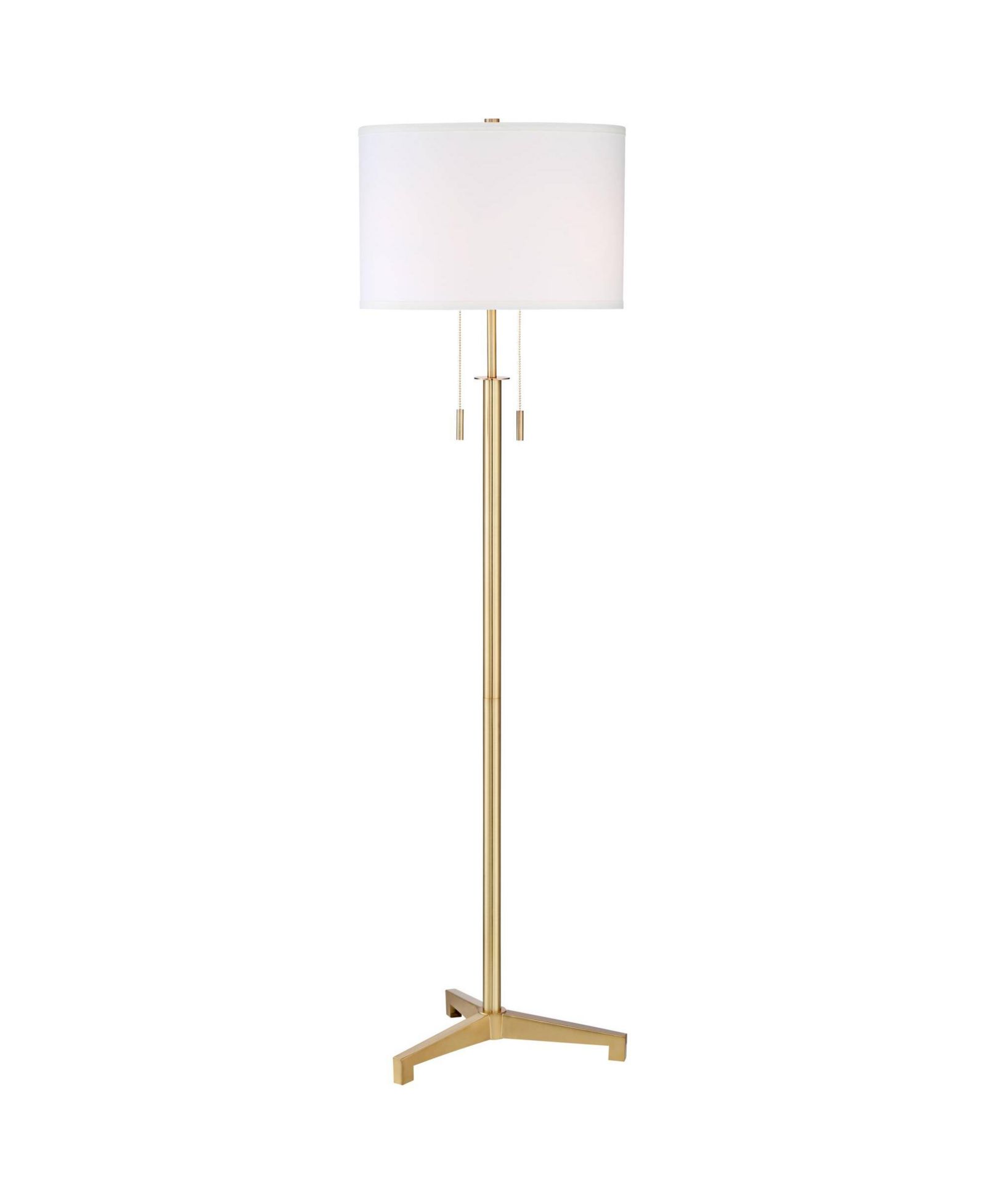 Possini Euro Design Encino Modern Tripod Floor Lamp Standing 60" Tall Brass Metal Off Fabric Drum Shade for Living Room Bedroom Office Home