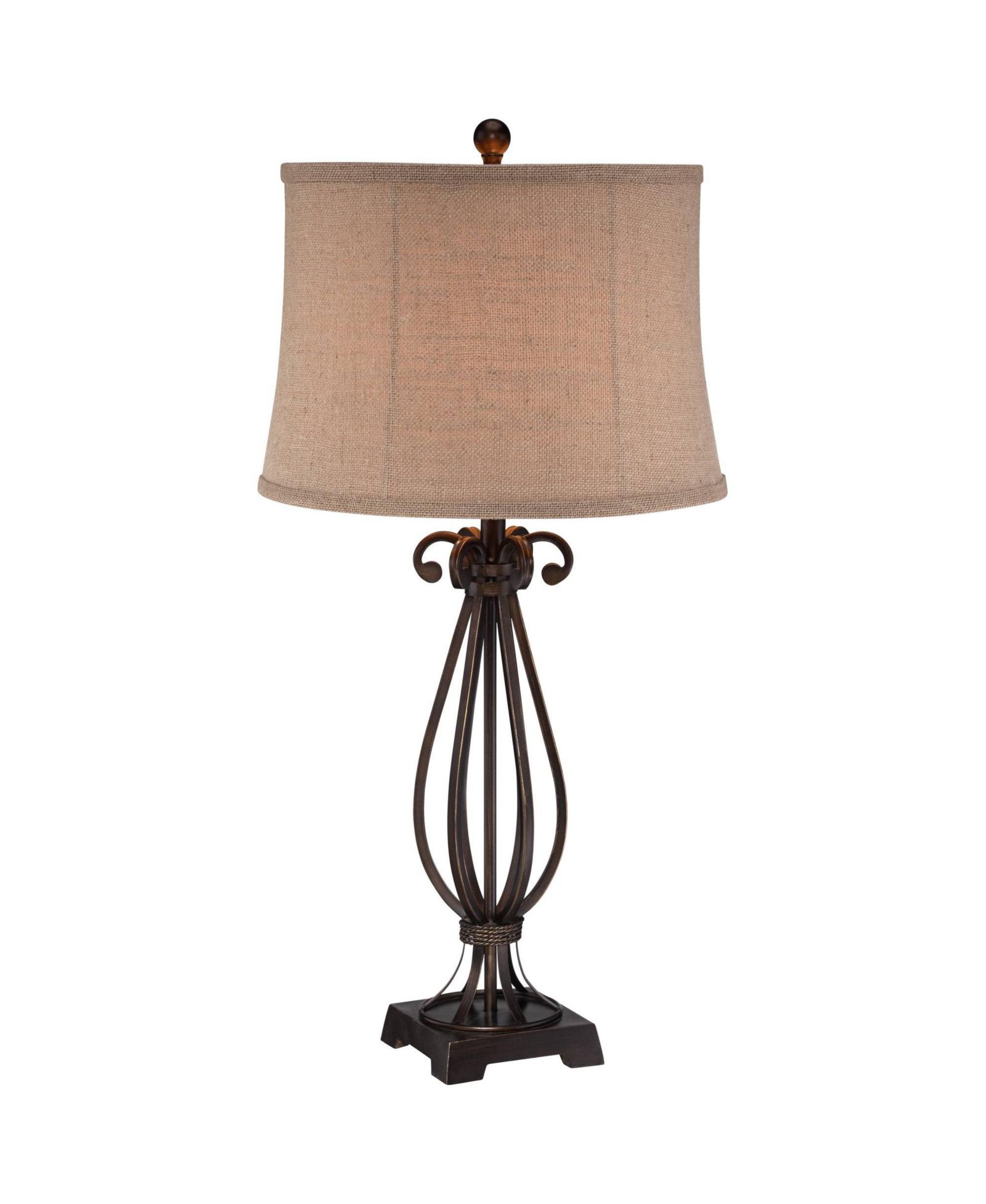 Regency Hill Taos Traditional Table Lamp 32" Tall Iron Open Scroll Base Neutral Burlap Shade for Bedroom Living Room Bedside Nightstand Office Kids