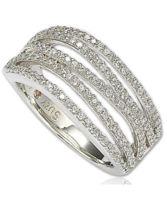 Suzy Levian Sterling Silver Cubic Zirconia Multi Row Ring