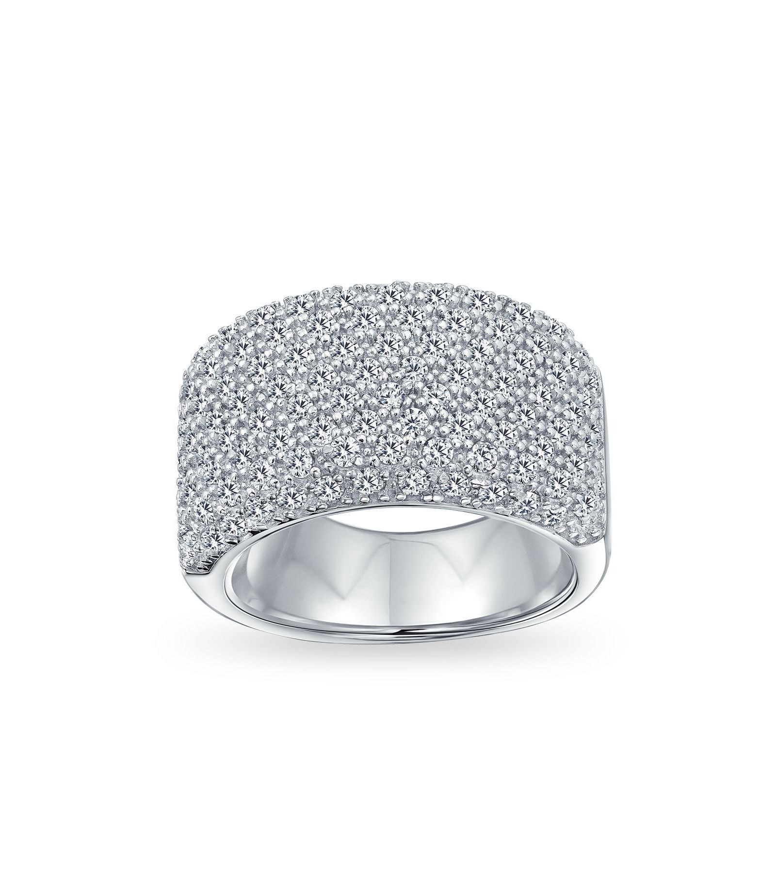 Bling Jewelry Elegant Micro Pave CZ Wide 1/2 Eternity Band Ring .925 Sterling Silver