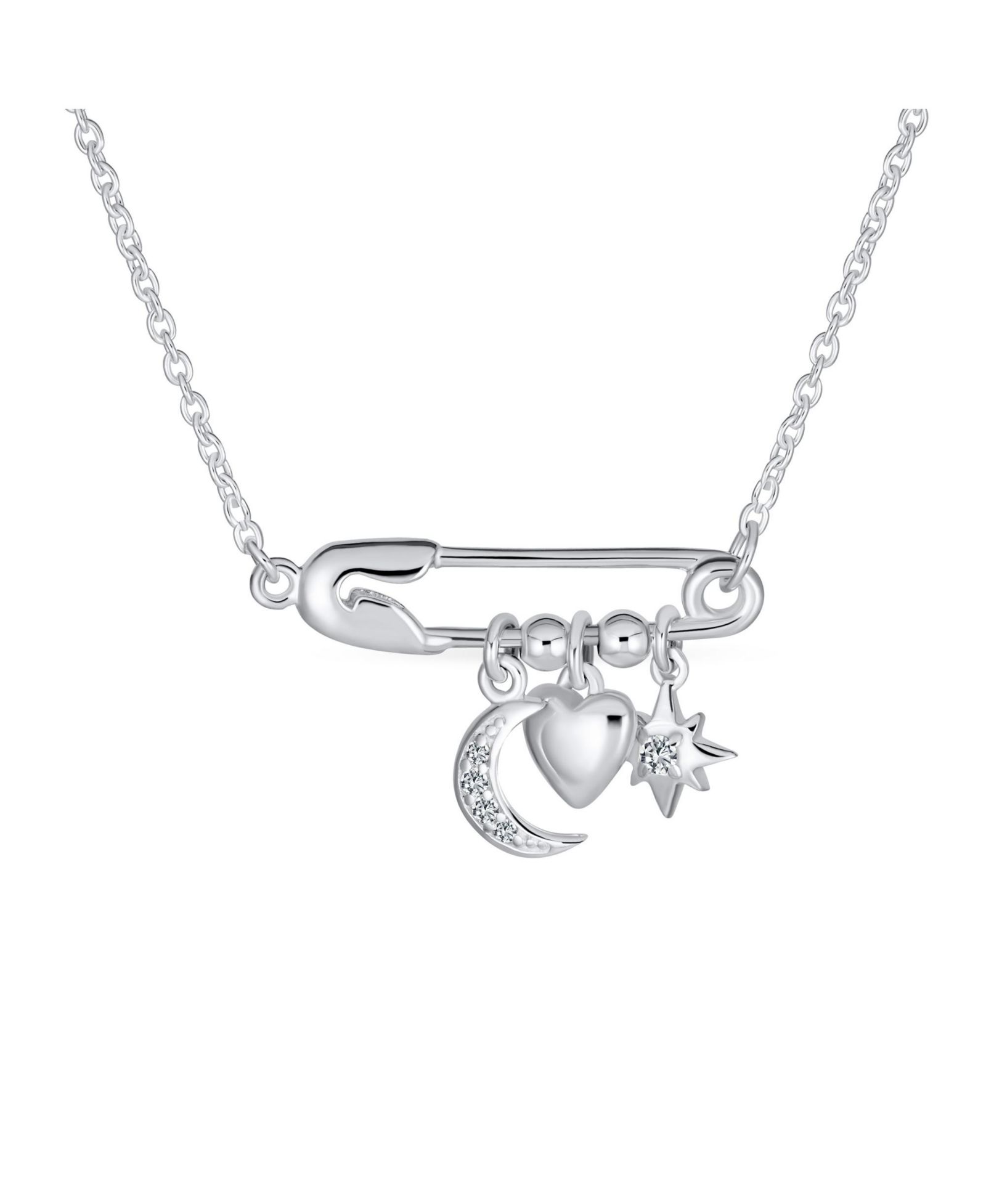 Подвеска-кулон Bling Jewelry Moon Heart Star из стерлингового серебра с CZ акцентом