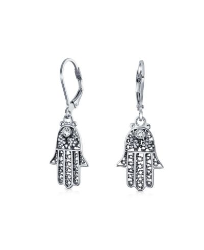 Bling Jewelry Серьги-подвески Amulet Talisman Hamsa Hand Of God из стерлингового серебра с оксидированием