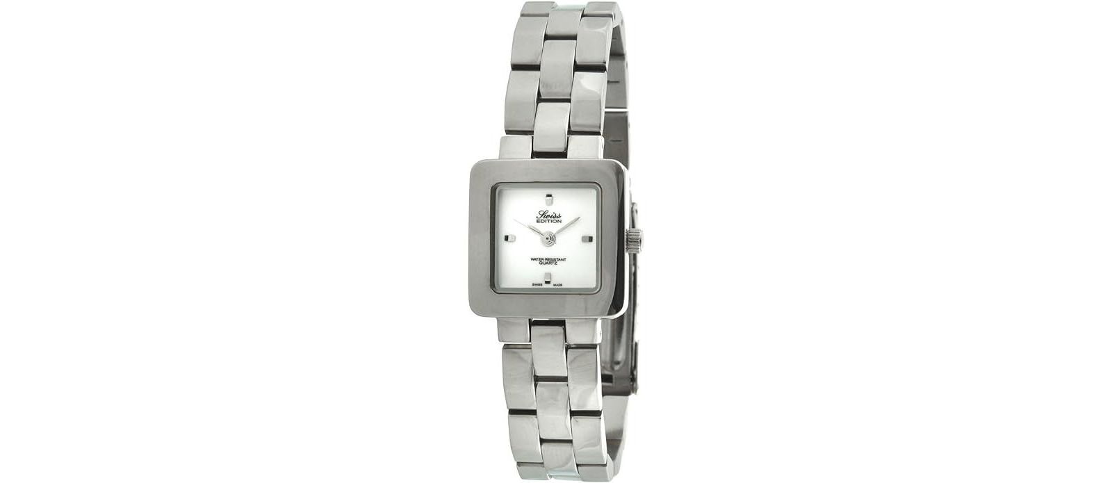 Часы Swiss Edition Women's Silver Luxury Small Square Link Bracelet White Dial