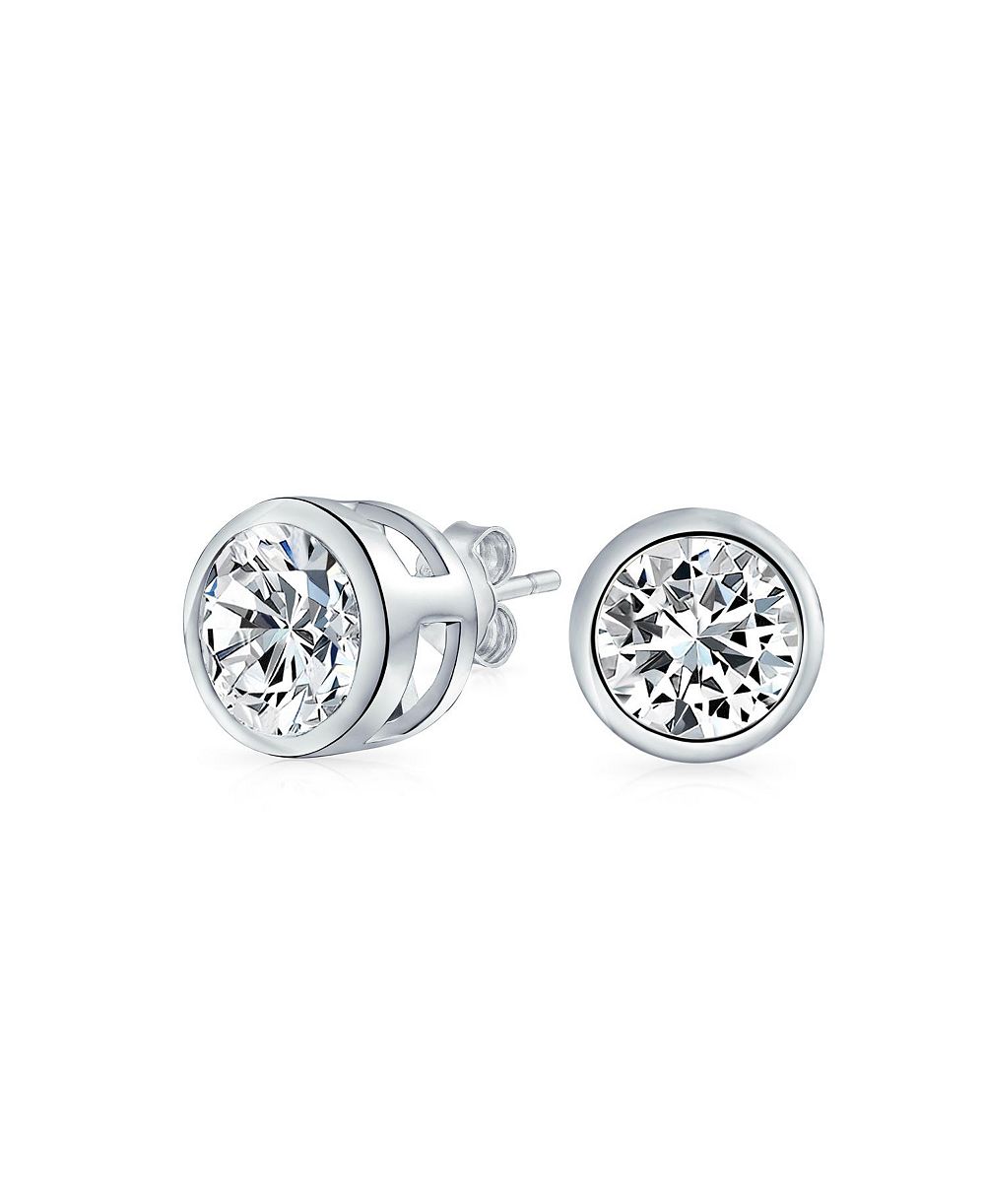 Bling Jewelry серьги-гвоздики .925 Sterling Silver Timeless Bezel Set Round Solitaire CZ Cubic Zirconia 9MM