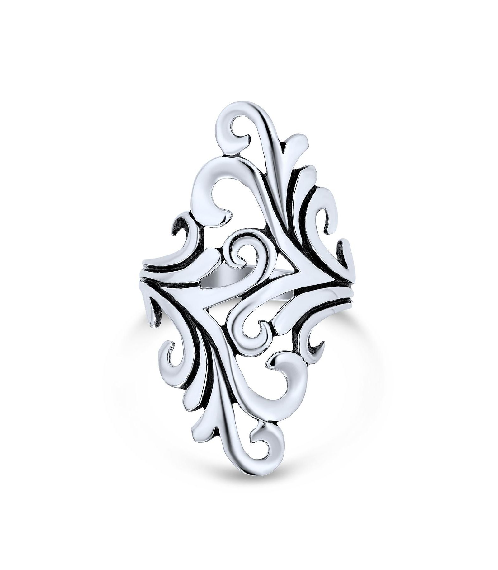 Bling Jewelry Nature Swirl Leaf Wrap Bypass Full Finger Statement Ring Sterling Silver