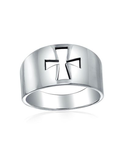 Bling Jewelry Кольцо-печатка с вырезанным крестом из стерлингового серебра.925