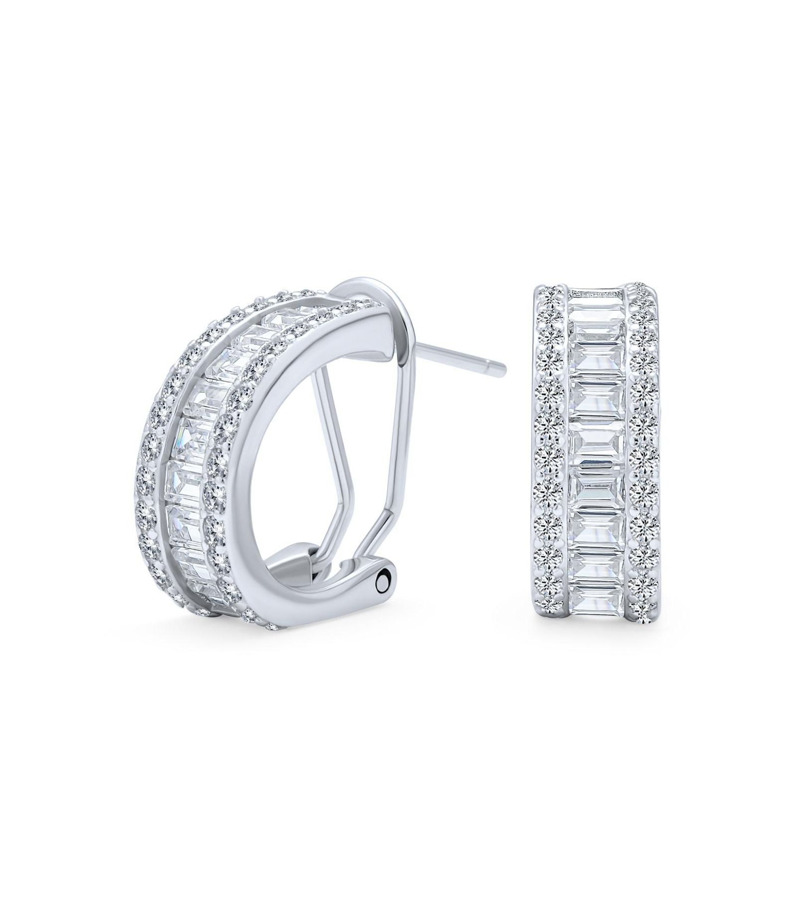 Bling Jewelry Elegant Cocktail Baguette CZ Half Hoop Earrings Omega Back Sterling Silver