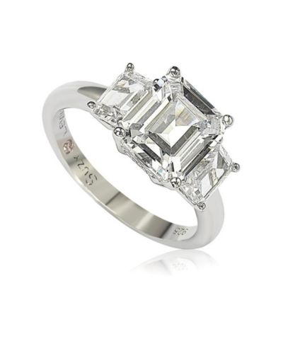 Кольцо Suzy Levian Sterling Silver Cubic Zirconia Emerald Cut 3.50cttw 3-Stone Center Stone