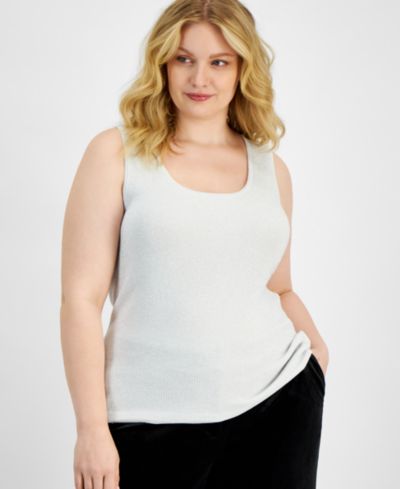 Женский трикотажный майка Tahari ASL Plus Size Metallic Rib-Knit с круглым вырезом