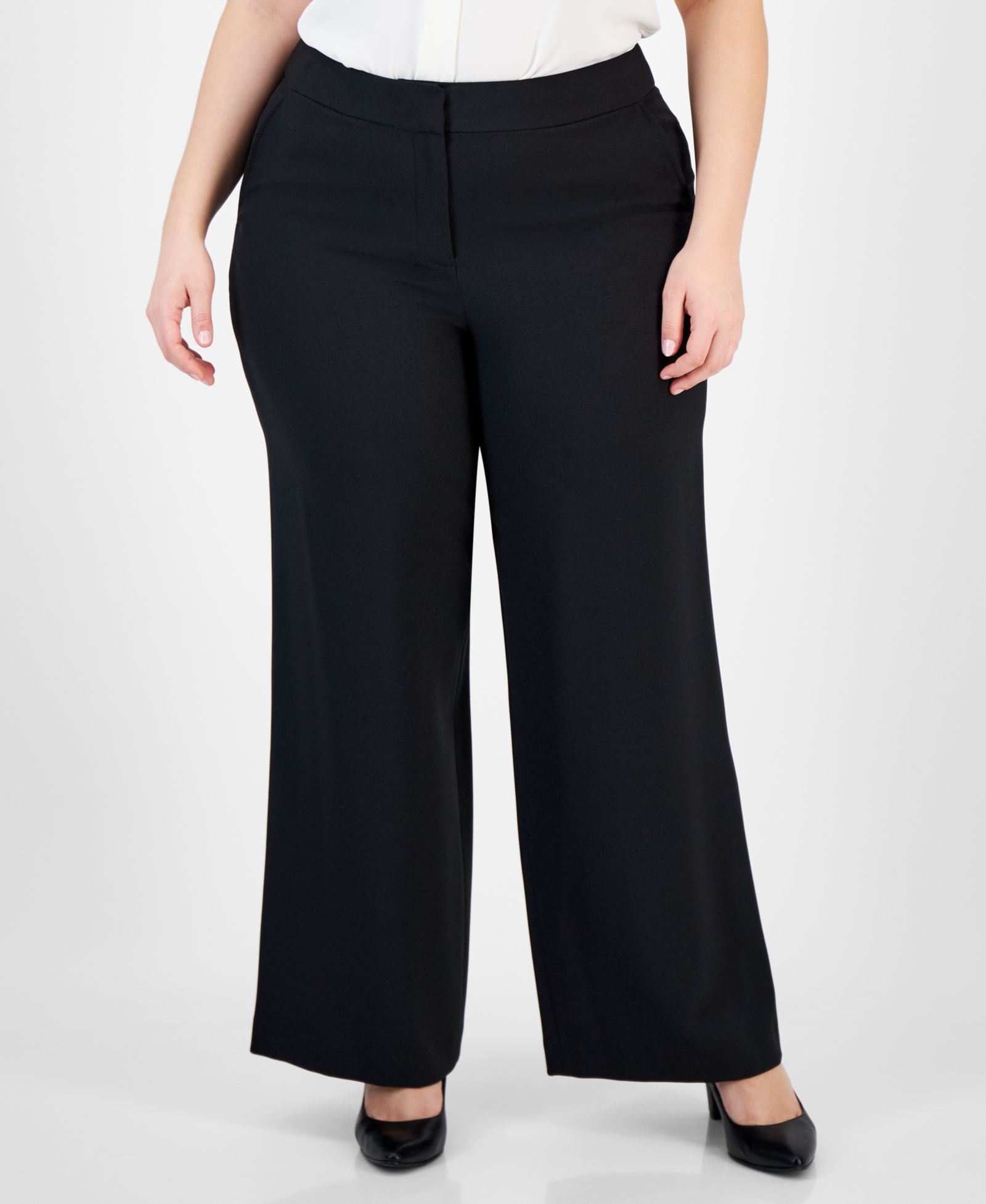 Tahari ASL Plus Size Mid-Rise Wide-Leg Pants