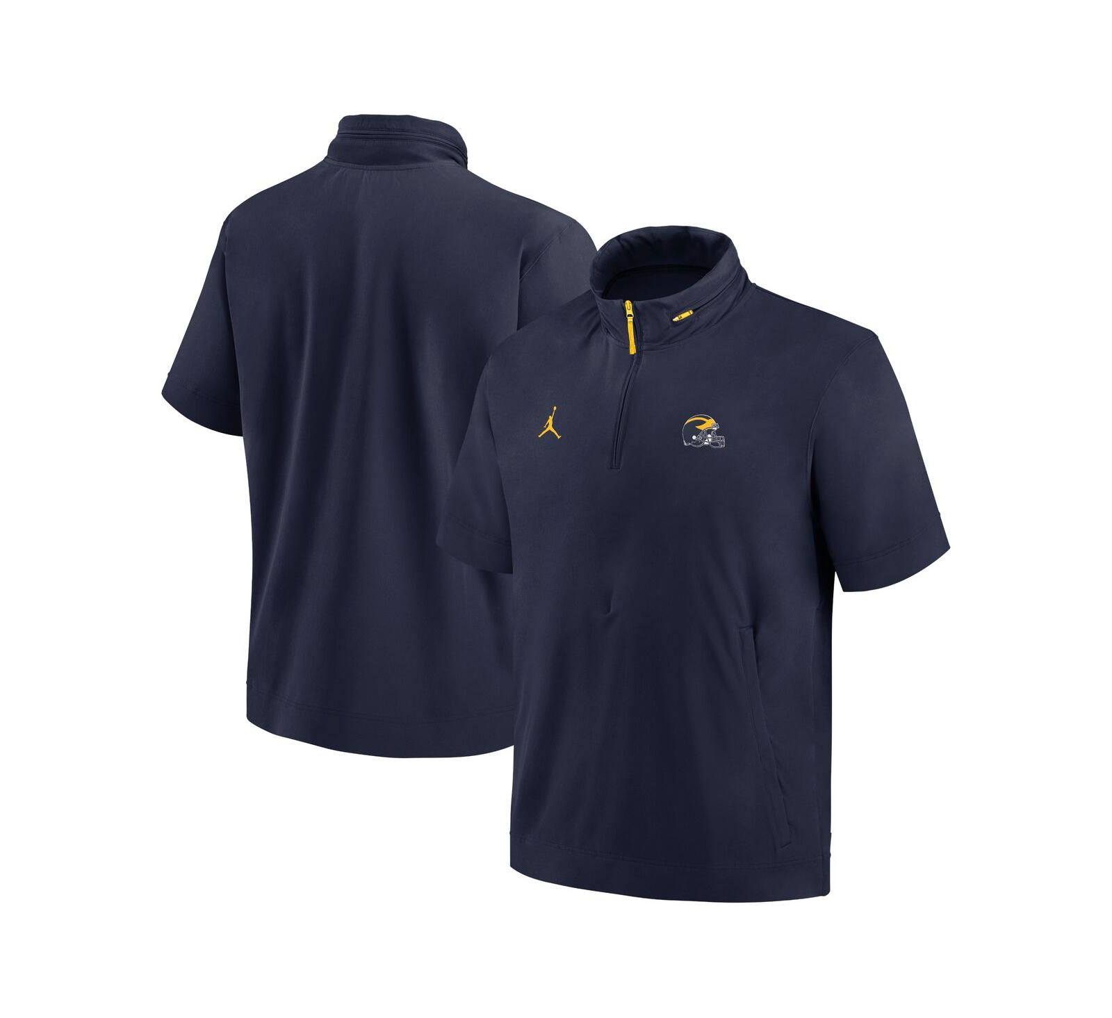 Мужское худи Jordan Michigan Wolverines 2024 Sideline Coach с коротким рукавом и молнией на полпути