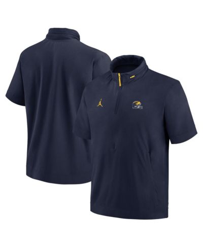 Мужское худи Jordan Michigan Wolverines 2024 Sideline Coach с коротким рукавом и молнией на полпути