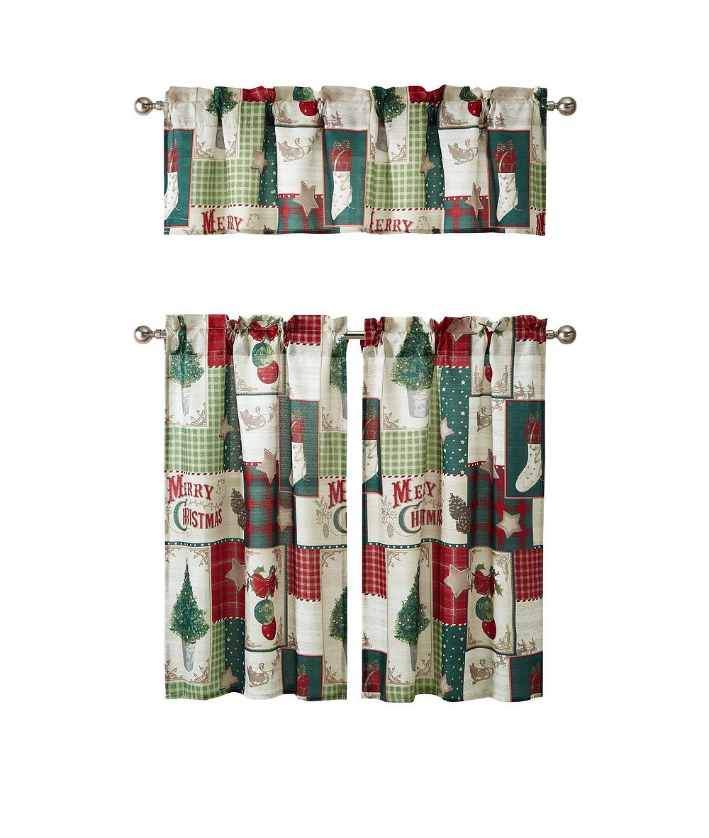 Kate Aurora Holiday Living Complete Classic Merry Christmas 3 Pc Kitchen Curtain Tier And Valance Set