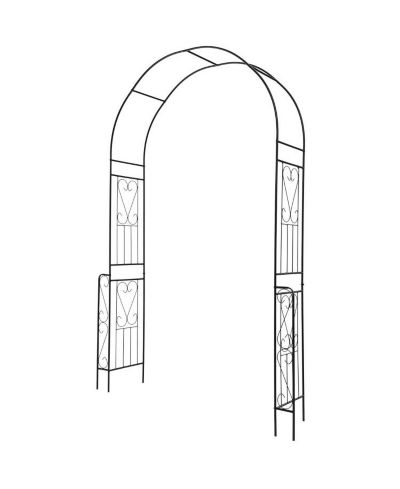 Slickblue 7.9 Feet Metal Garden Arch Backdrop Stand with Fence for Climbing Plants-Black