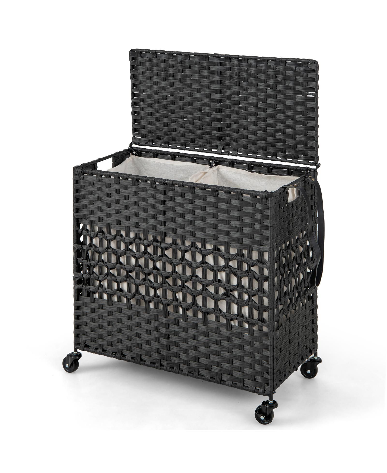 Large 110L Laundry Hamper with 2 Sections and Removable Washable Liners for Bathroom