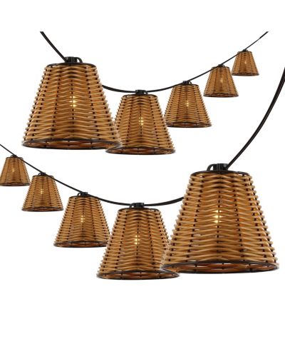 Payton 10-Light Indoor/Outdoor 10 ft. Classic Cottage LED G40 Faux-Rattan Shaded String Lights, Brown