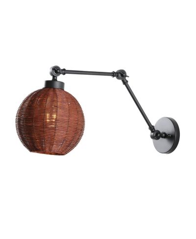 Настенный светильник Jonathan Y Lyla 22" Mid-Century Vintage Rattan Globe Swing Arm LED, Dark Brown/Black